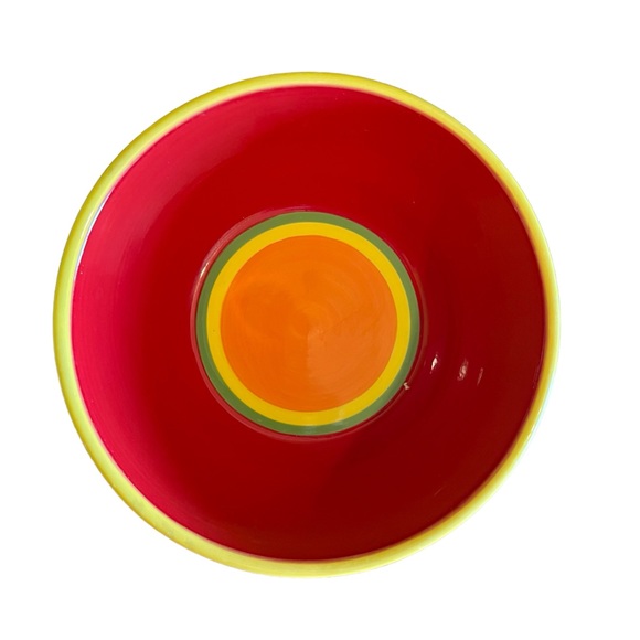 Dansk Caribe Aruba Orange Bowl Soup Cereal 6" Yellow Green Stripe Red Interior - Picture 4 of 4